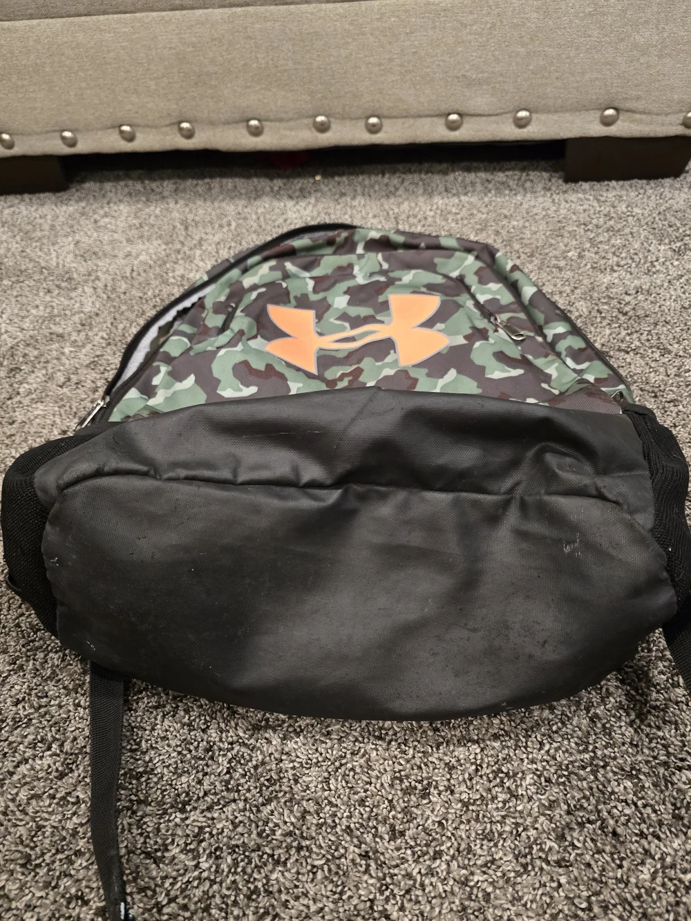 Under Armour Green Camo Backpack with Orange Logo